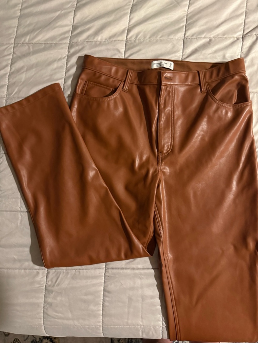 Abercrombie & Fitch Men's Faux Leather Jeans in Cognac